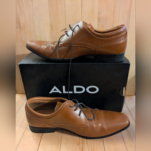 Aldo Men's Brown Leather Dress Shoes Feririen-28 Size 9 Gently Used - Picture 1 of 9